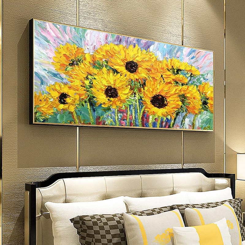 Mintura Handmade Flower Oil Paintings On Canvas Wall Art Decoration Modern Abstract Sunflower Pictures For Home Decor Rolled Frameless Unstretched Painting3
