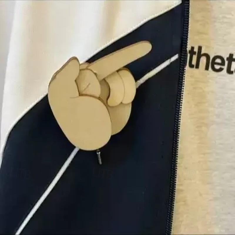 Funny Wooden Finger Brooch - Slideable Social Badge for Witty Conversations and Playful Statements Express Yourself with Humor3