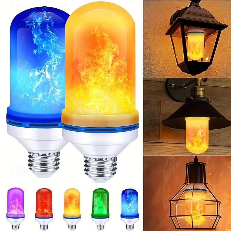 5W LED Fire Flame Effect Light Bulb, E26 E27 B22 4 Modes Fire Flickering Bulbs for Christmas Decoration Atmosphere Lighting with 4th Gear Gravity Sensor 1pc