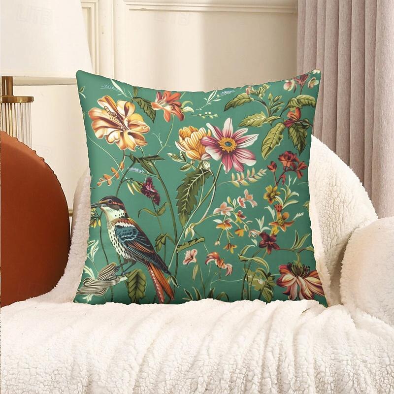 Birds Flowers Decorative Toss Pillows Cover 4PC Soft Square Cushion Case Pillowcase for Bedroom Livingroom Sofa Couch Chair