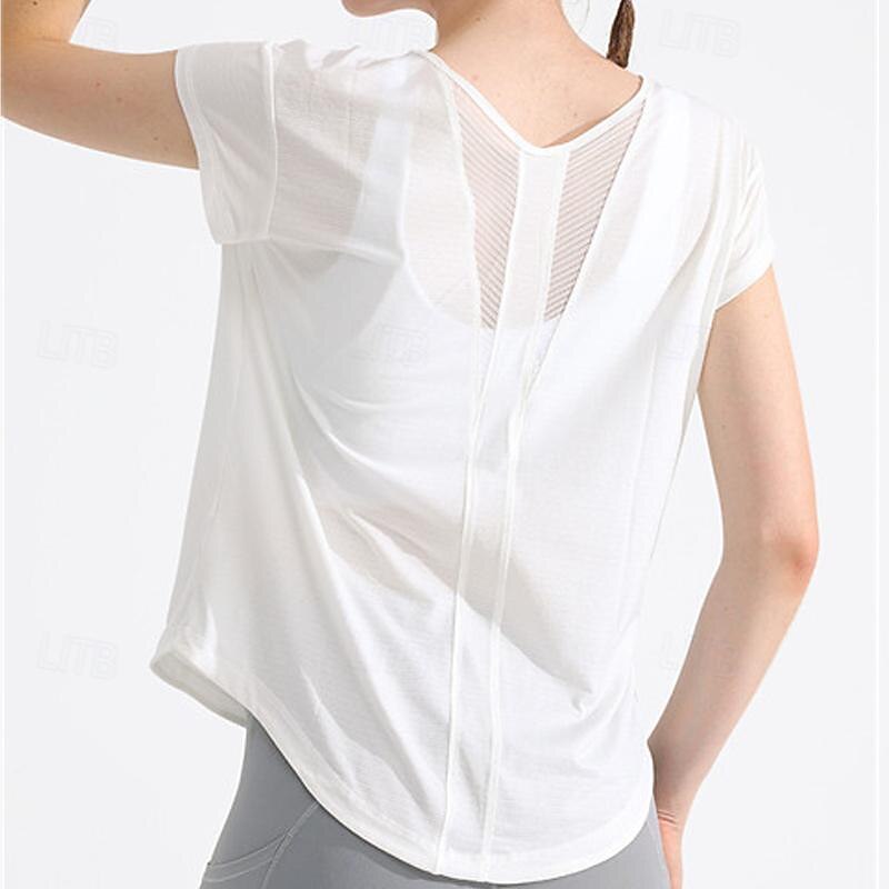 Women's Yoga Top Crew Neck Quick Dry Lightweight Breathable Mesh Short Sleeve Sports Solid Color Tee Tshirt Top For Running Fitness Yoga Loose Fit Activewear