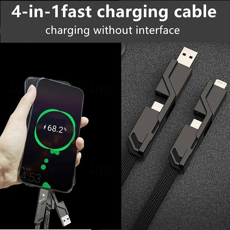 4 In 1 USB Type C Data Cable Fast Charging For iPhone 15 14 13 12 11 Samsung Xiaomi Redmi Huawei Wire Cable Fast Charger2
