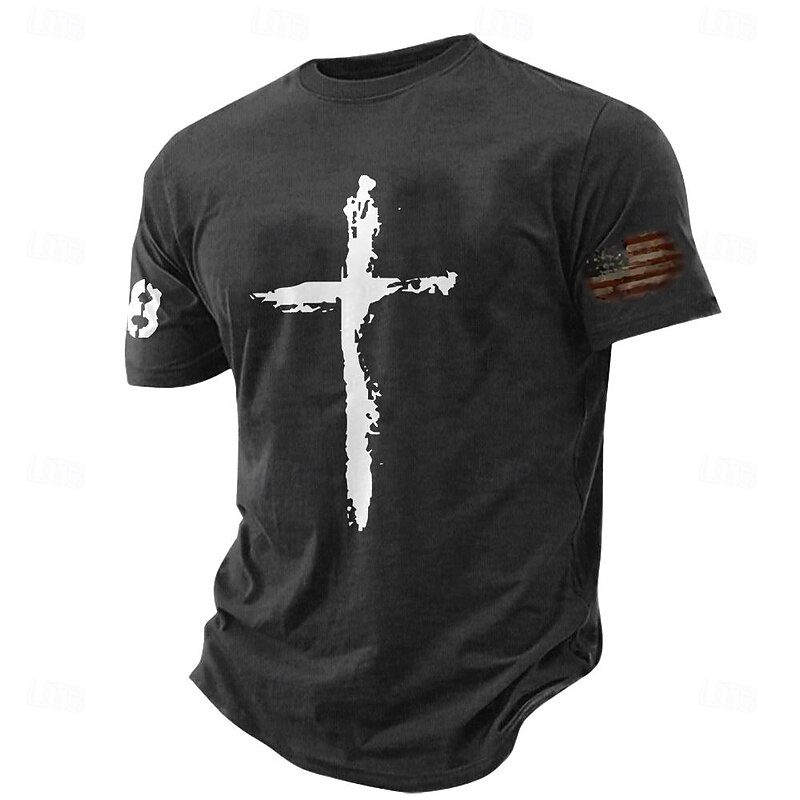 Men's Graphic Prints Cross Faith T Shirt Graphic Tee 100% Cotton Short Sleeves Graphic Shirt Black White Navy Blue Comfortable Tee Vacation Street Fashion Designer Clothing2