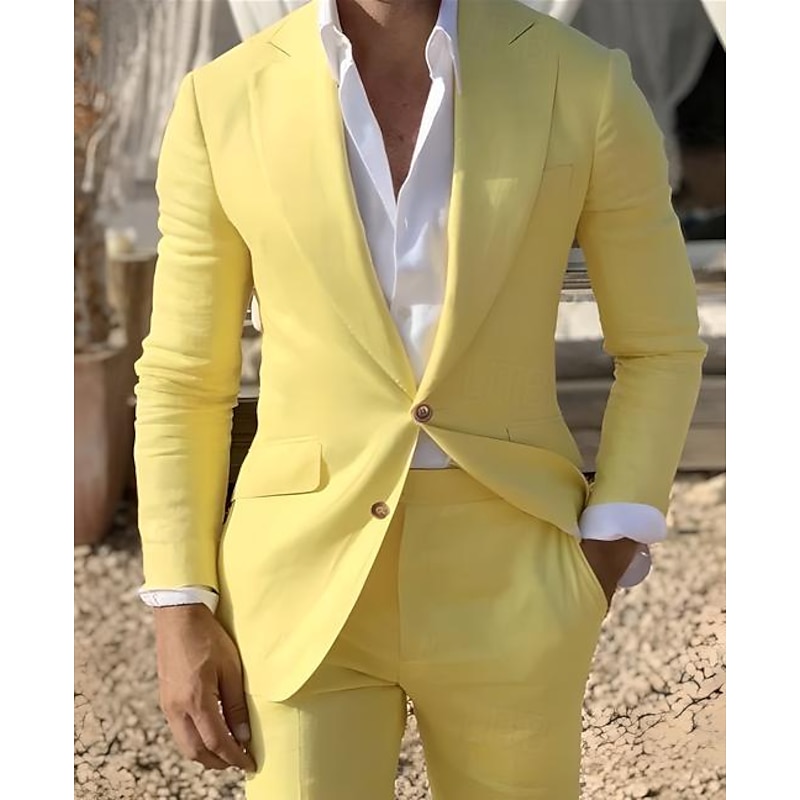 Men's Graduation Blazer Cocktail Attire Ceremony Wedding Party Business Attire Fashion Casual Spring &  Fall Polyester TR Plain Pocket Casual / Daily Single Breasted Blazer Light Pink Yellow Pink3