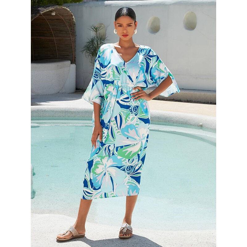 Satin Floral V Neck Print Midi Dress3