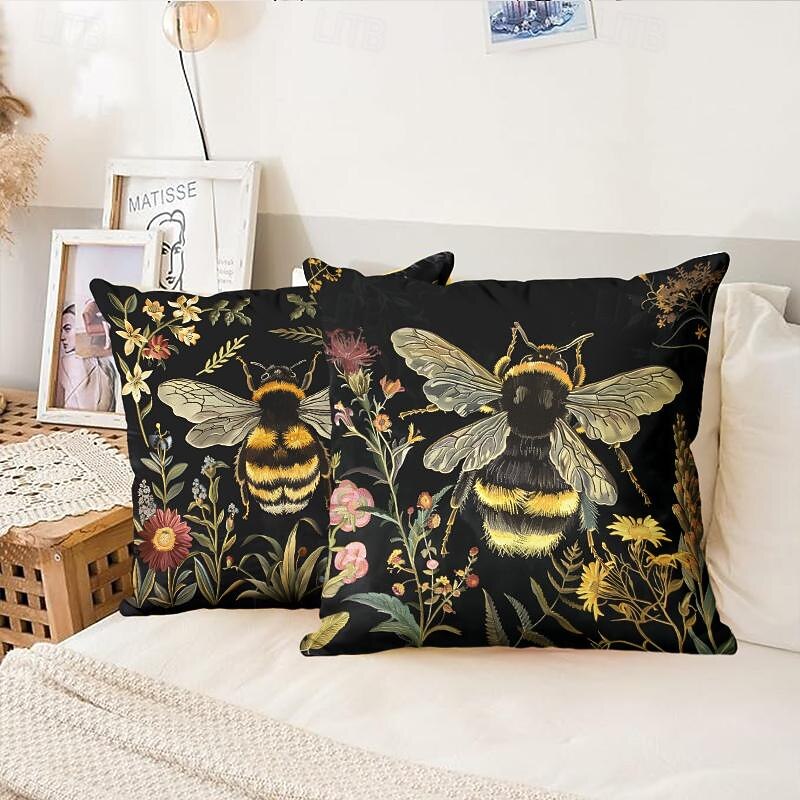 Summer Bees Decorative Toss Pillows Cover 1PC Soft Square Cushion Case Pillowcase for Bedroom Livingroom Sofa Couch Chair3