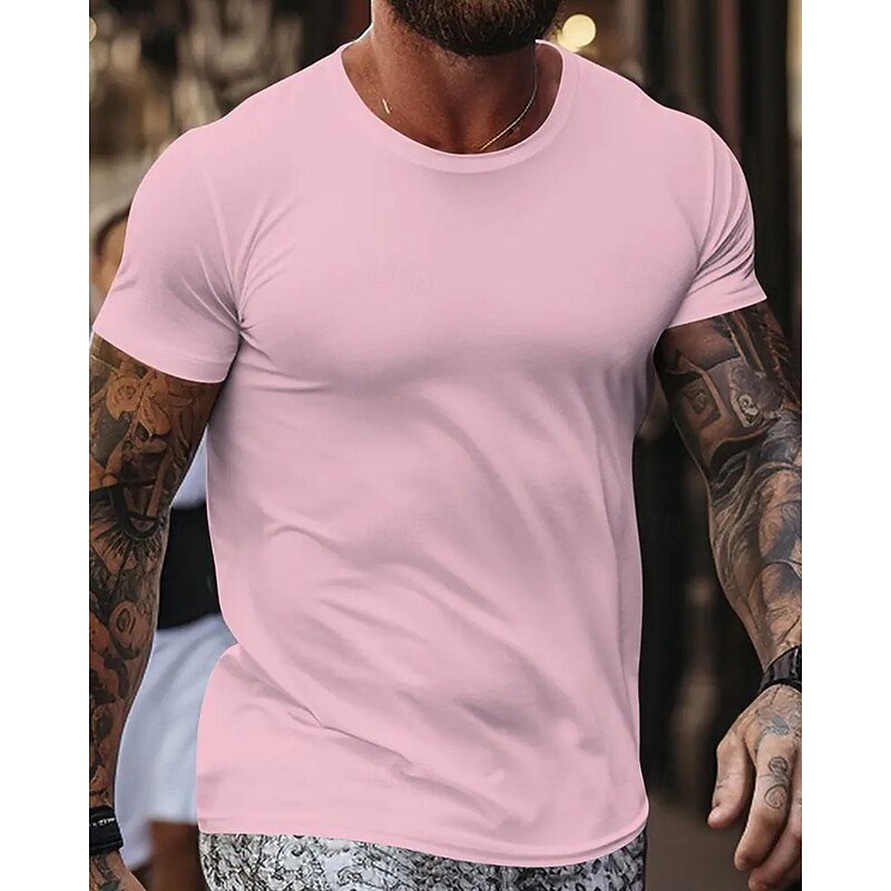Men's T Shirt Tee Short Sleeve Shirt Tee Top Short Sleeve Crew Neck Spring & Summer Plain Fashion Designer Basic Vacation Street Going out Pink Top Tee for Men3