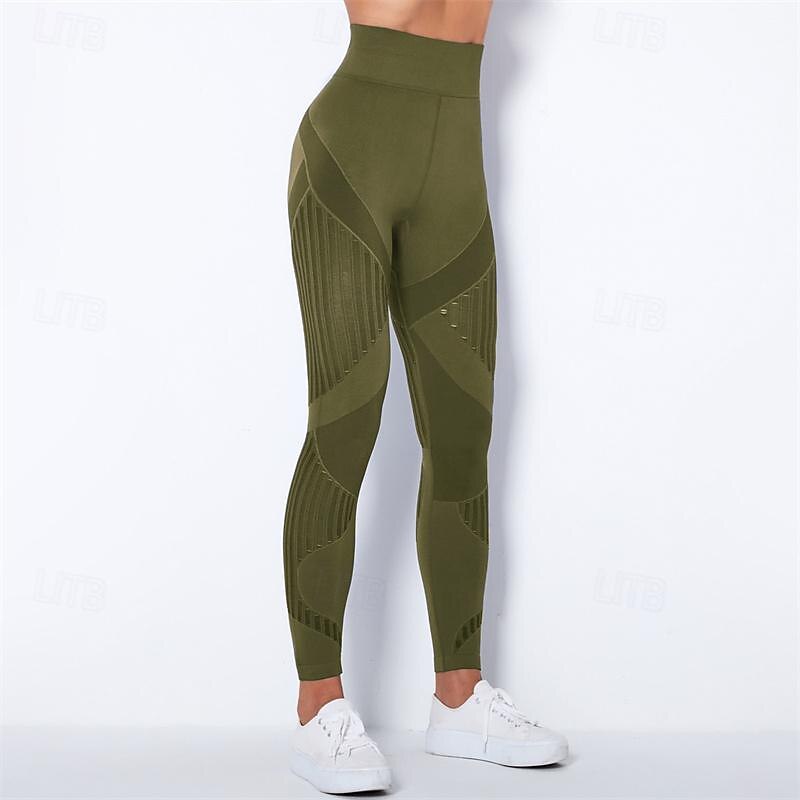 Women's Yoga Pants Yoga Leggings Patchwork Mesh High Waist Pilates Gym Workout Workout Tights Color Block Dark Grey Black Army Green Spandex Sports Activewear Stretchy Slim4