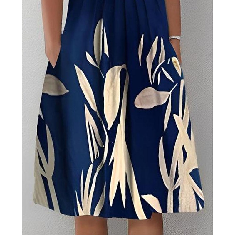 Women's Midi Dress Casual Dress Shift Dress Navy Blue Short Sleeve Floral Ruched Spring Summer Crew Neck Basic Daily Vacation Weekend 2023 S M L XL XXL 3XL3