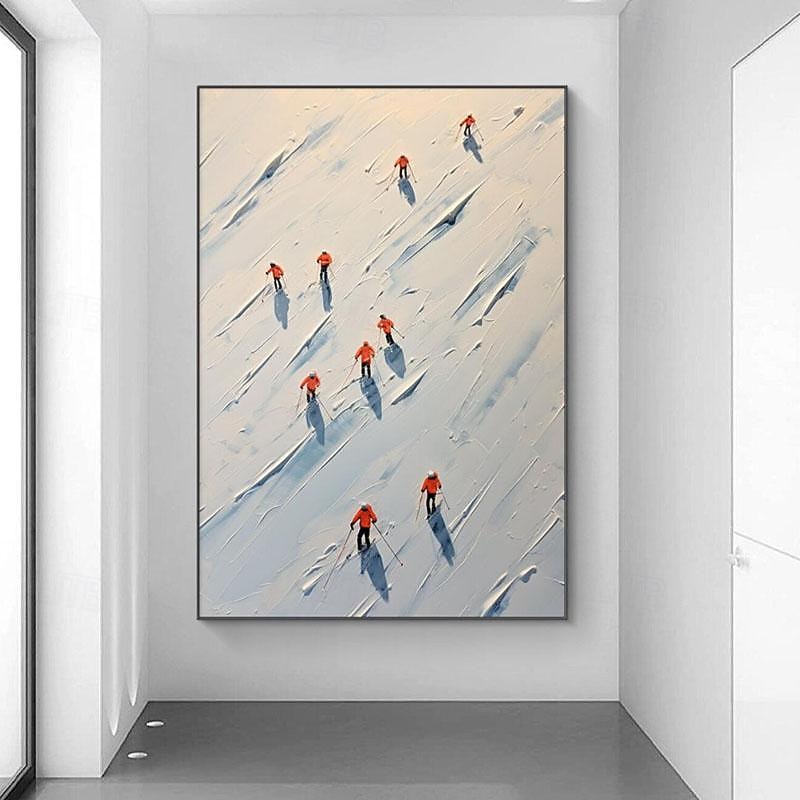Original Ski Sport Painting On Canvas Custom Painting Texture Wall Art Personalized Gift Skier On Snowy Mountain Art White Snow Skiing Art No Frame