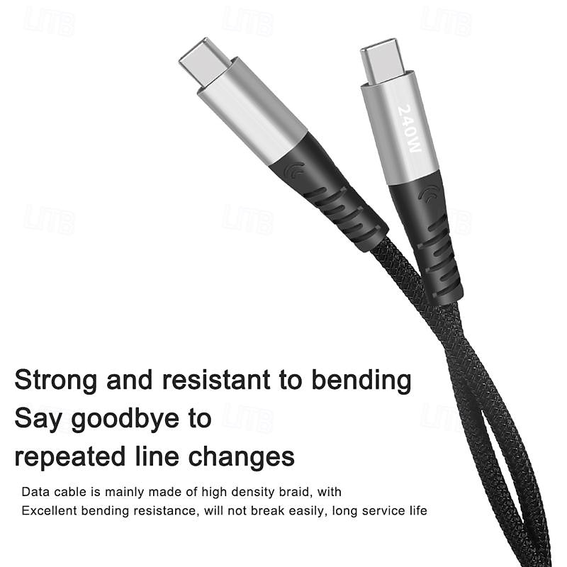 1 Pack USB 3.0 Cable 100W 3.3ft USB C to USB C 6 A Charging Cable Fast Charging High Data Transfer Nylon Braided Right Angle Durable For Macbook iPad Samsung Phone Accessory4