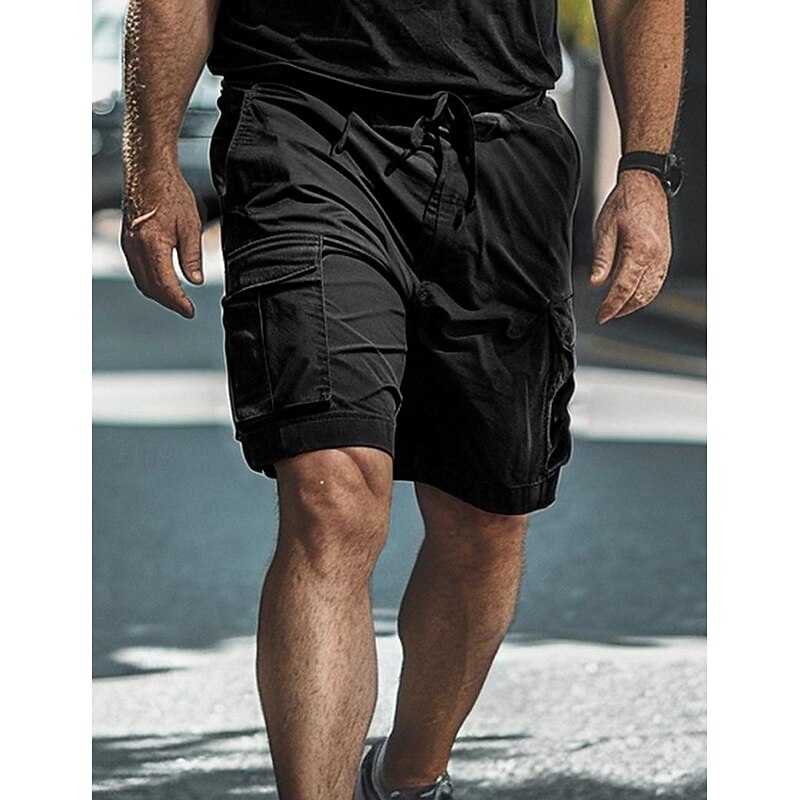 Men's Cargo Shorts Shorts Bermuda shorts Drawstring Multi Pocket Plain Outdoor Sports Knee Length Outdoor Daily Fashion Streetwear Slim Black Navy Blue Micro-elastic2