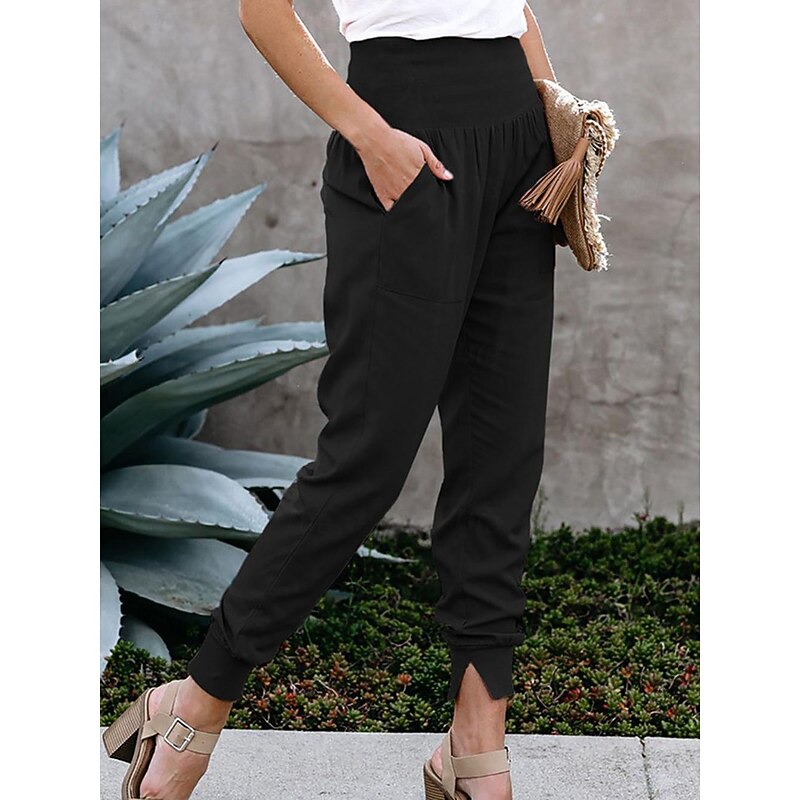 Women's Pants Trousers Jogging Pants Fashion Ankle-Length Plain Side Pockets Breathability Comfortable Micro-elastic Casual Daily Black Pink Navy Blue Green Spring & Summer Regular Fit2