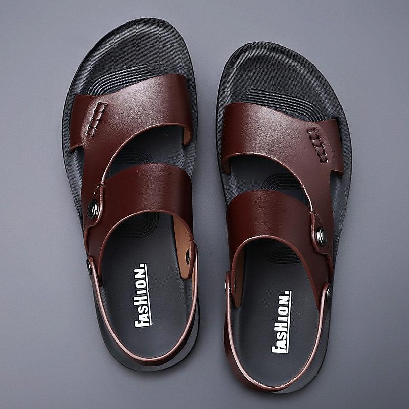 Men's Black Faux Leather Slide Sandals with Double Straps - Comfortable Slip-On Casual Footwear2