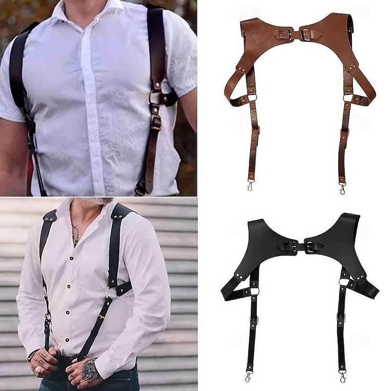 Retro Vintage Medieval Renaissance Armor Chest Harness Viking Fancy Dress Men's Halloween Carnival Masquerade Party Renaissance Fair LARP Adults Suspenders