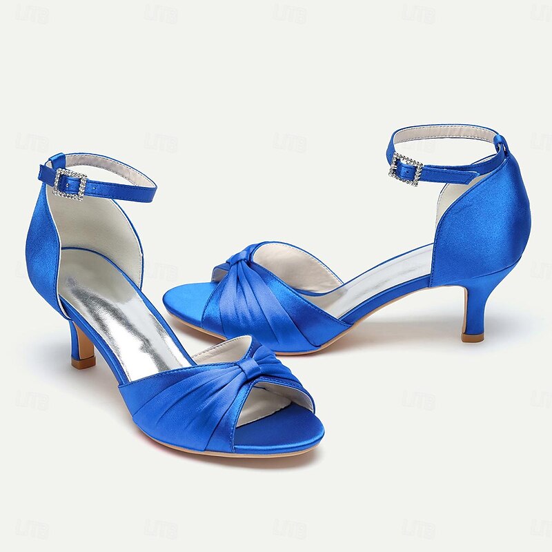 Women's Heels Wedding Shoes Dress Shoes Wedding Party Bowknot Stiletto Round Toe Elegant Satin Buckle Blue Green4