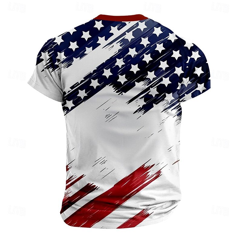 Men's Graphic American US Flag T shirt Henley Shirt Short Sleeve 3D Print Designer Retro Vintage Street Casual Daily Summer Spring Blue Henley Henley T-Shirt2