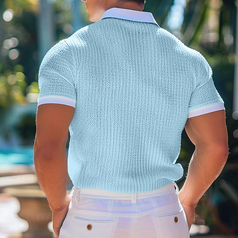 Men's Golf Shirt Knit Polo Business Casual Classic Short Sleeve Fashion Solid Color Buttons Knitted Summer Spring Regular Fit Light Brown White Burgundy Sky Blue Dark Grey Golf Shirt2