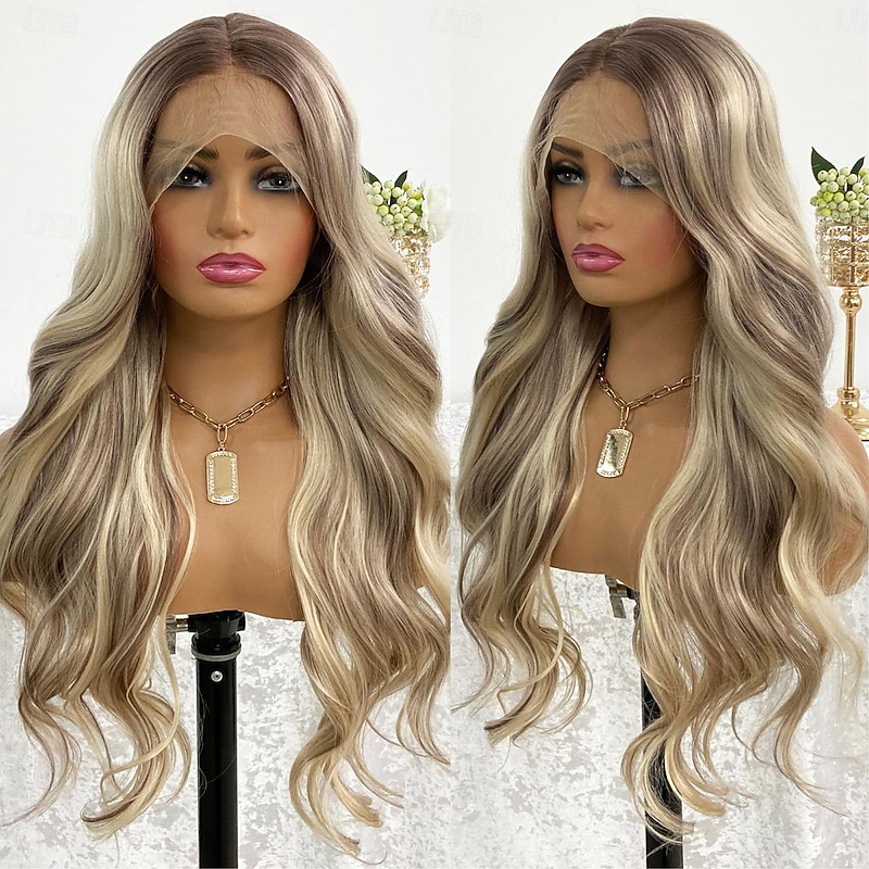 Remy Human Hair 13x4 Lace Front Wig Free Part Peruvian Hair Body Wave Blonde Multi-color Wig 150% Density with Baby Hair Ombre Hair Highlighted / Balayage Hair Glueless Pre-Plucked For wigs for black2
