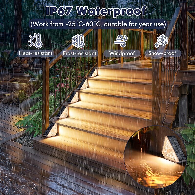 Motion Sensor Solar Stair Light Outdoor Waterproof Solar Step Light Super Bright LED Solar Fence Light for Porch Courtyard Deck Decor Lighting 2/4PCS4