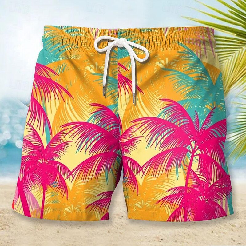 Men's Gradient Coconut Tree Swim Trunks Swim Shorts Board Shorts Mid Waist Fashion Streetwear Designer Casual Daily Holiday Pocket Drawstring Elastic Waist Designer Clothing Apparel4