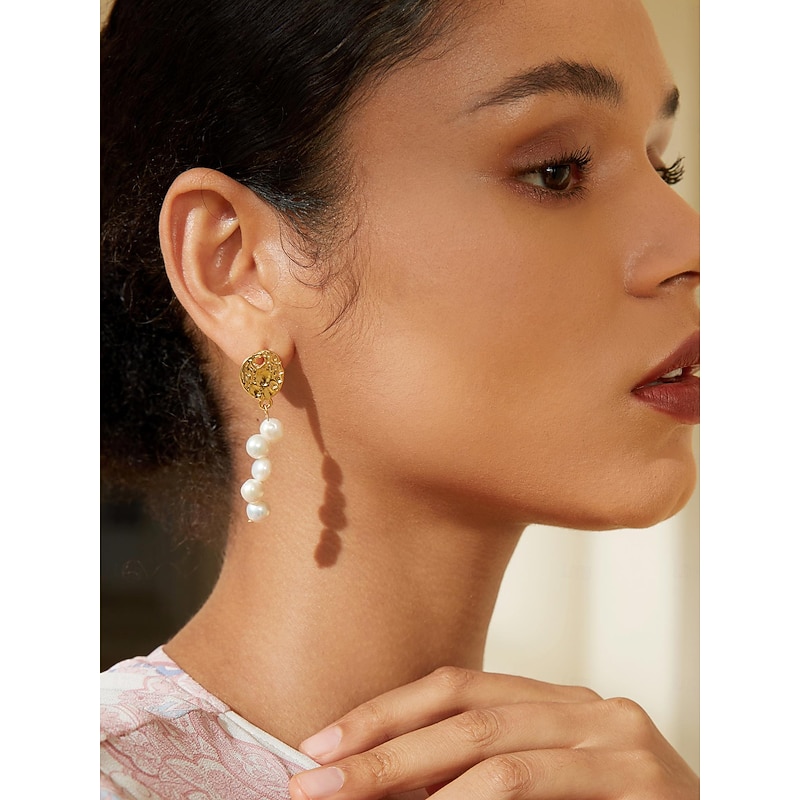 Women's Drop Earrings Gold Brass Pearl Elegant - Main Image