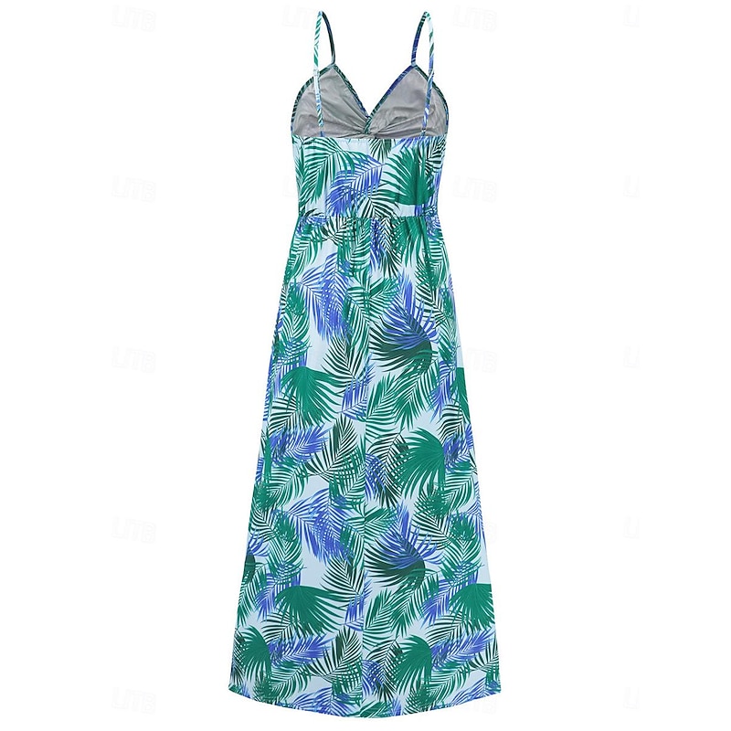 Women's Casual Dress Swing Dress Slip Dress Floral Leaf Backless Print Strap Long Dress Maxi Dress Hawaiian Casual Daily Vacation Sleeveless Summer4