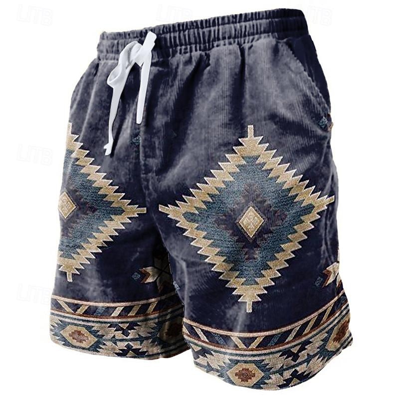 Men's Geometric Pattern Graphic Prints Sweat Shorts Beach Shorts Terry Shorts Mid Waist Vintage Ethnic Style Retro Vintage Daily Holiday Streetwear Drawstring Elastic Waist 3D Print Designer Clothing2
