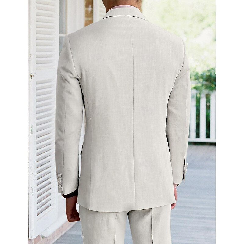 Men's Wedding Suits Peaked Lapel White Sky Blue Solid Colored Tailored Fit 2 Piece Double Breasted Six-buttons2