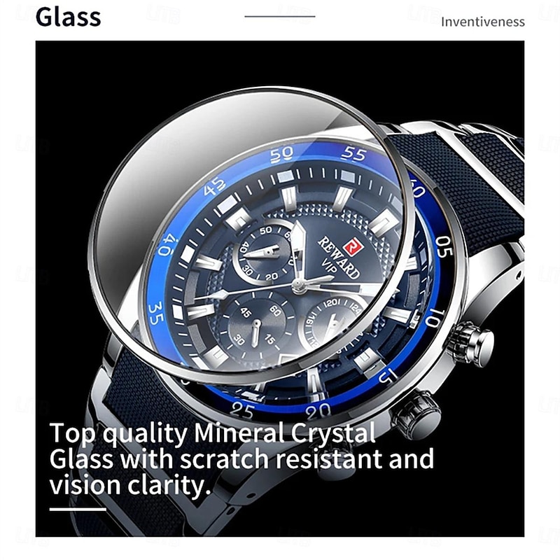 REWARD Men Quartz Watch Outdoor Sports Fashion Casual Luminous Calendar Chronograph Waterproof Steel Silicone Gel Watch3