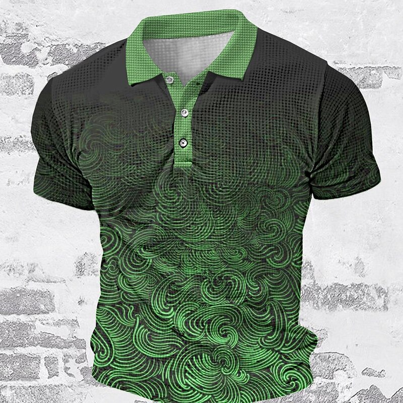 Men's Waffle Polo Shirts Golf Shirt Short Sleeve Polo Shirts Collared Shirts Casual Vacation Wear Party Outfits Buttons 3D Print Spring & Summer Purple Green4