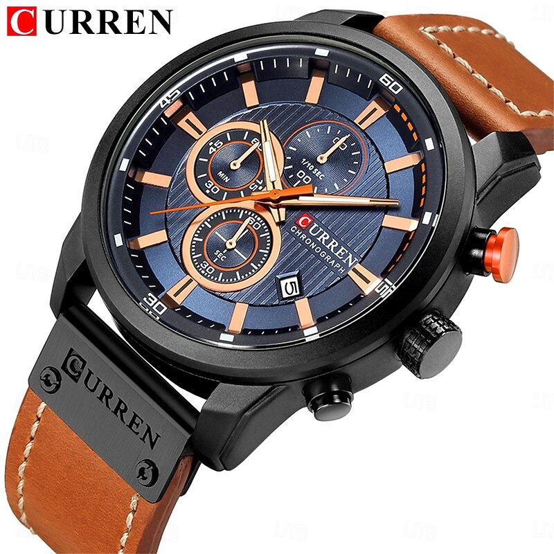 CURREN Men Quartz Watch Outdoor Sports Fashion Wristwatch Calendar Waterproof Decoration Leather Watch