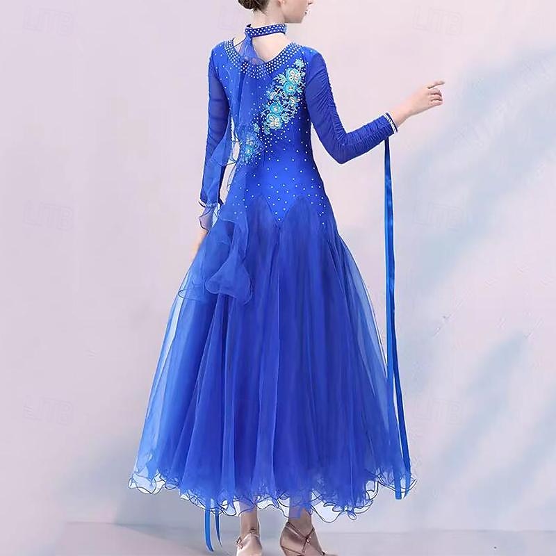 Ballroom Dance Dress Crystals / Rhinestones Women's Performance Party Long Sleeve Elastane2