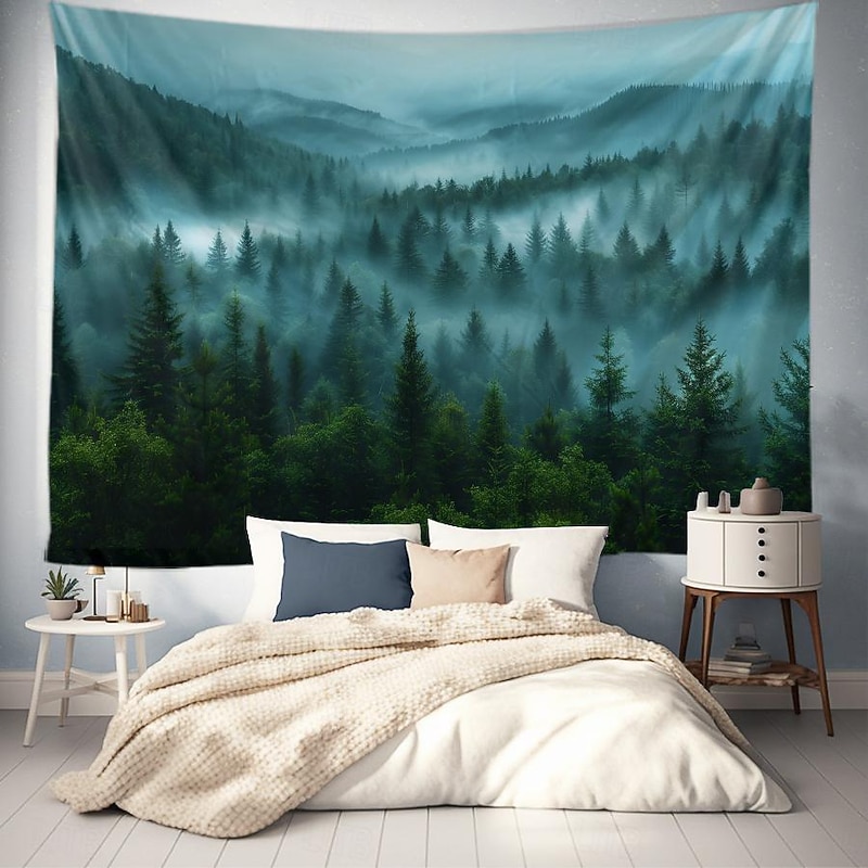 Forest Landscape Beam Hanging Tapestry Wall Art Large Tapestry Mural Decor Photograph Backdrop Blanket Curtain Home Bedroom Living Room Decoration2