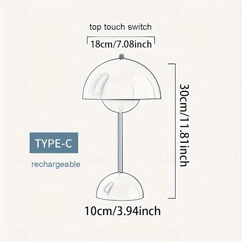 Cordless Touch Table Lamp, Dimmable Mushroom Beside Lamps Tri-Color Temperatures, Battery Operated Desk Lamp for Living Room, Bar and Bedroom, Yellow White Black3