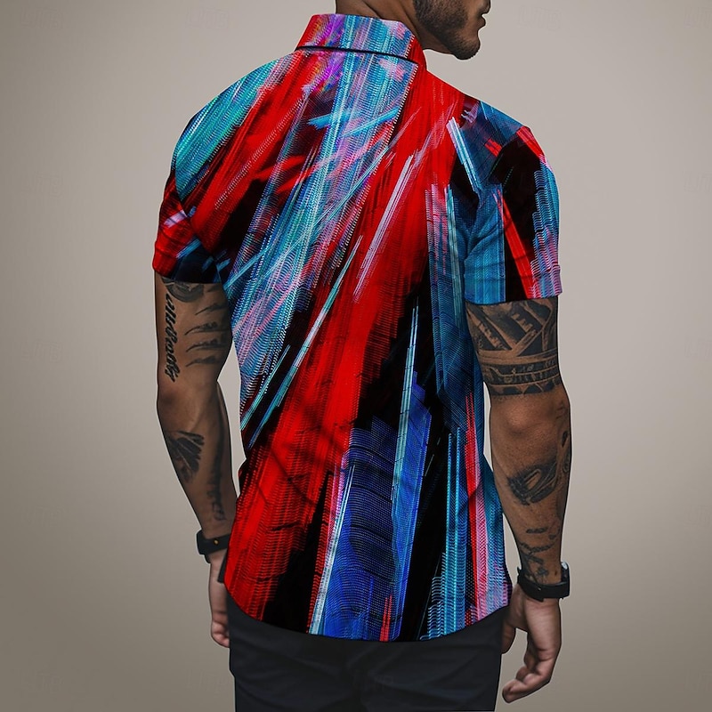 Men's Geometric Polo Shirts Golf Shirt Short Sleeve Polo Shirts Collared Shirts Business Casual Vacation Wear Formal Wear Festival Wear Buttons 3D Print Spring & Summer Red2