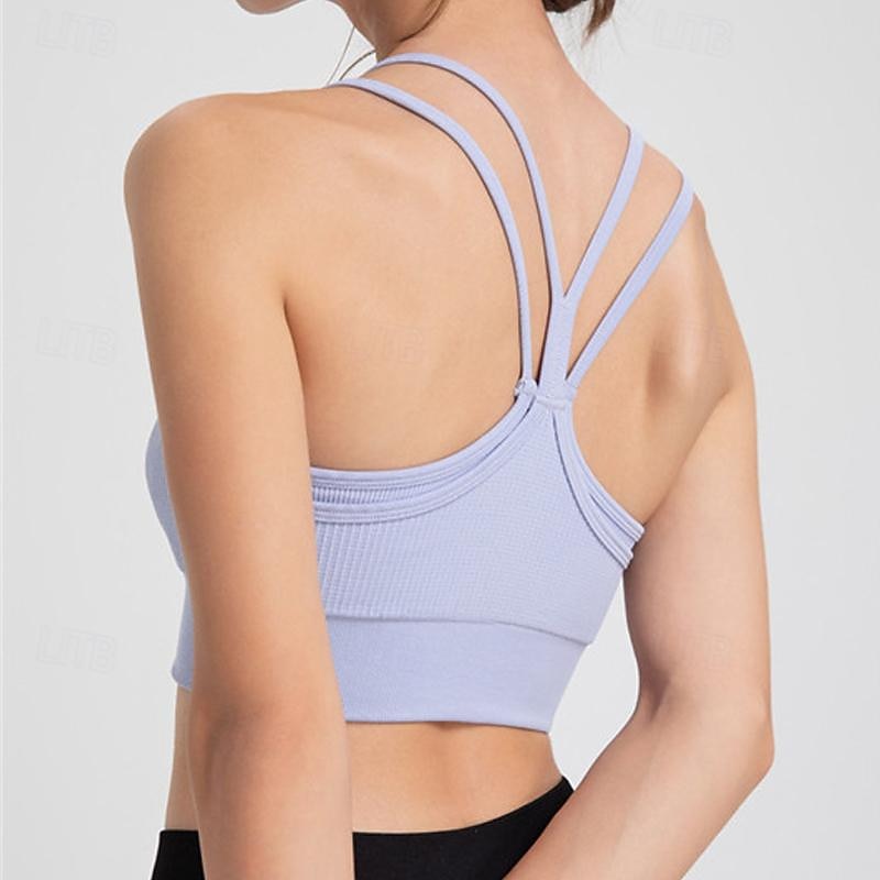 Women's Light Support Sports Bra Running Bra Racerback Bra Top Padded Fitness Leisure Sports Running Breathable Lightweight Soft Black Purple Orange Solid Colored