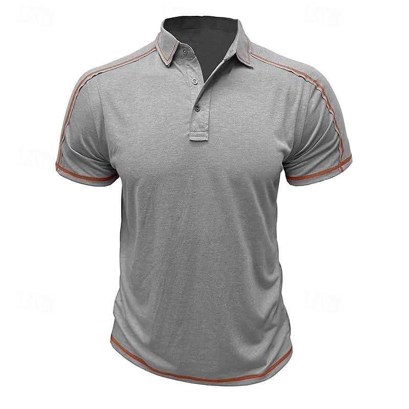 Men's Polo Shirt Golf Shirt Work Business Ribbed Polo Collar Classic Short Sleeve Basic Modern Solid Color Patchwork Button Spring & Summer Regular Fit Light Green Light Red Blue Light Purple Khaki4