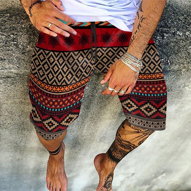 Men's Grid / Plaid Geometric Pattern Swimming Trunks Board Shorts Shorts Mid Waist Vintage Fashion Designer Casual Daily Holiday Pocket Drawstring Elastic Waist Designer Clothing Apparel