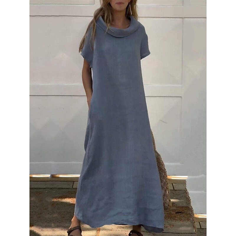 Women's ArmyGreen Pink Blue Summer Spring Maxi Dress Linen-Inspired Dresses Casual Dress Cotton Linen Dress Basic Modern Daily Weekend Loose Fit Plain Crew Neck4