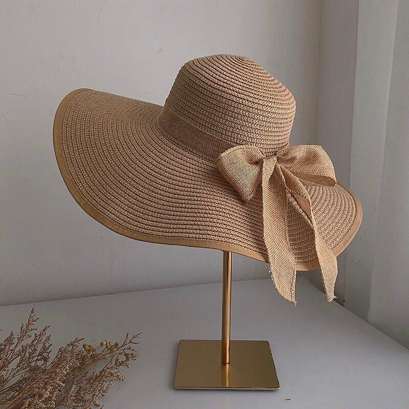 Women's Hat Straw Hat Sun Hat Portable Sun Protection Breathable Street Daily Weekend Bow Pure Color3