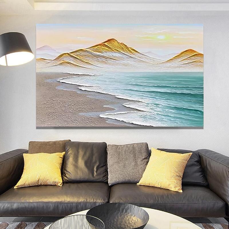 Large gold mountain oil painting handmade ocean mountain sunset painting  Rizhao Jinshan bedroom hanging painting natural painting for home decoration handmade art gift Christmas gift2