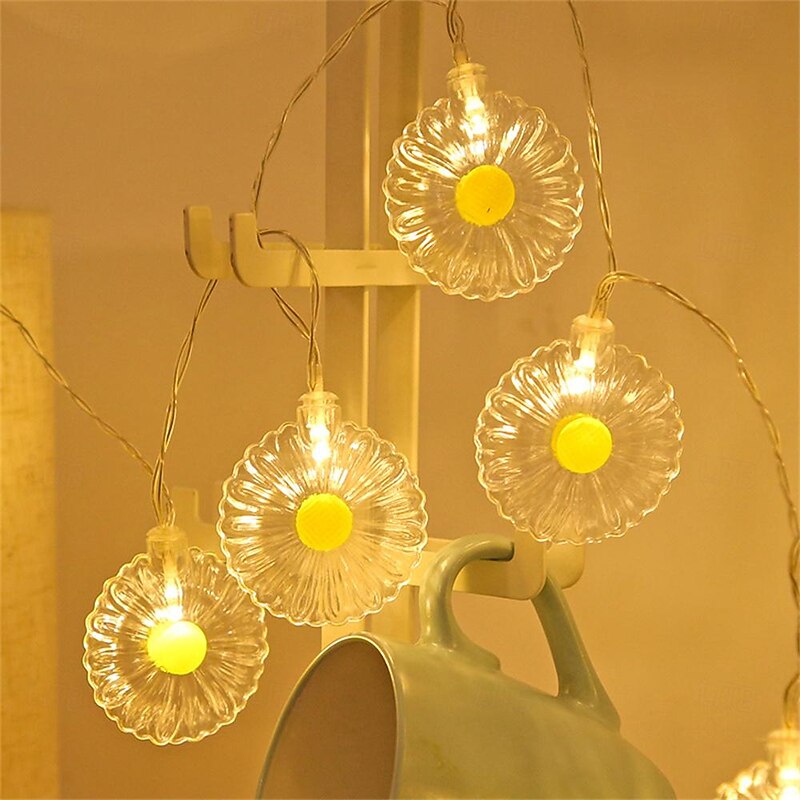 Led Daisy String Light Mini Fairy Garland Light String Battery Operated, Night Light White Light Warm Luster Light String Room Garden Courtyard Balcony Decoration Hanging Light 1.5M 10LED/3M 20LED3