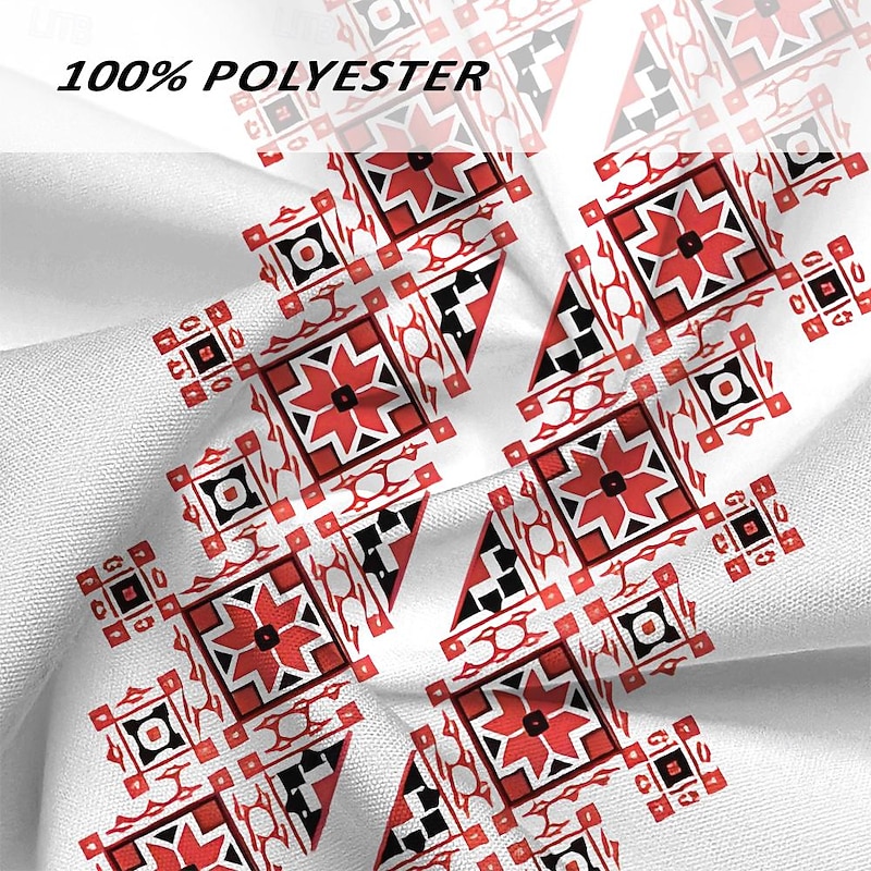 Men's Shirt Button Up Shirt Henley Shirt Long Sleeve Business Casual Formal Daily Summer Spring Fall Collarless V Neck Print White3