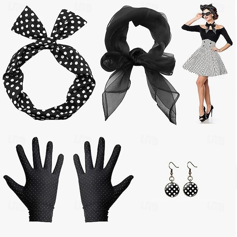 Vintage Polka Dots 1950s Grease Outfits Necklace Headband Accesories Set Polka Dot Fancy Dress Women's Halloween Masquerade Performance Halloween Party Evening Wear Adults Earrings Headband