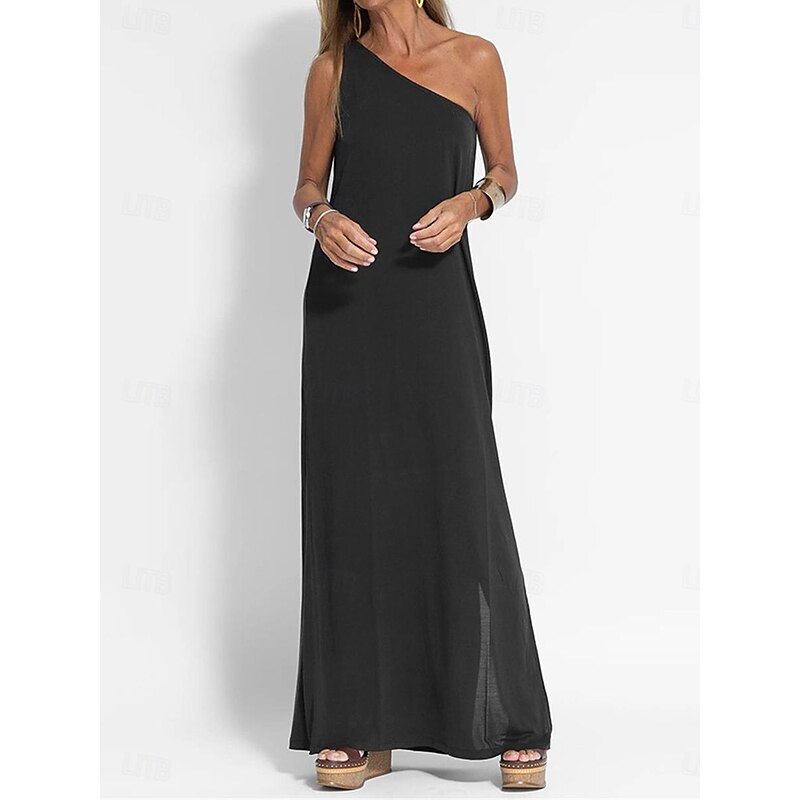 Women's Maxi Dress Black Dress Casual Dress Cocktail Dress Formal Dress Streetwear Maxi Casual Vacation Street Holiday Regular Fit Sleeveless One Shoulder Black Yellow Gray Summer2