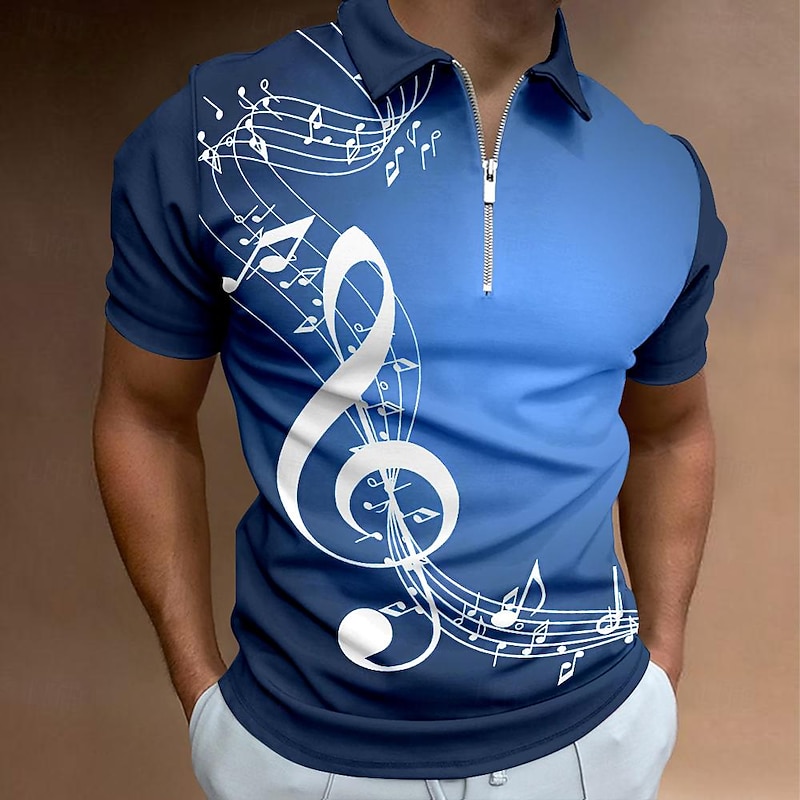 Music Festival Men's Music Zip Polo Shirts Golf Shirt Short Sleeve Polo Shirts Collared Shirts Vacation Wear Festival Wear Party Outfits 3D Print Quarter Zip Polo Summer Spring Black Blue Purple2