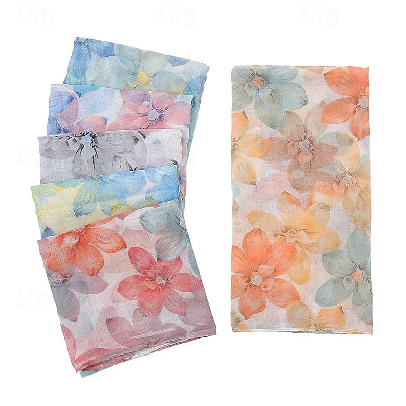 Women's Rectangle Scarf Street Daily Date Purple Pink Scarf Floral3