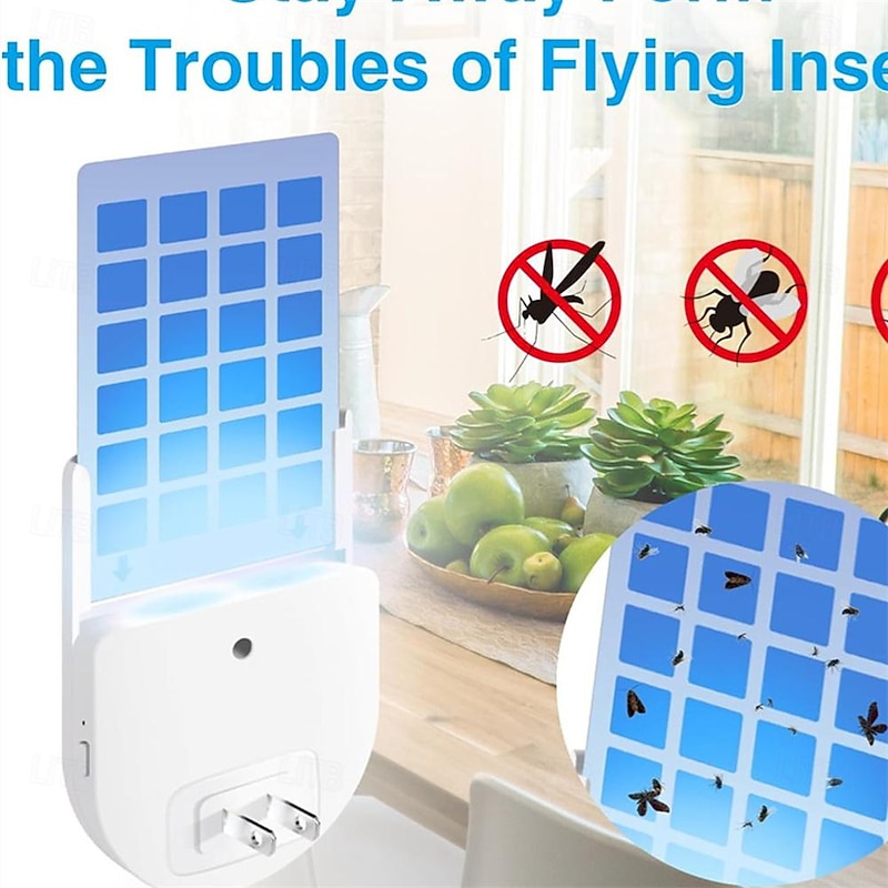 Bug Zapper Indoor Plug-in Mosquito Killer Flying Insect Trap for Flies Fruit Flies Moths & Gnats with Adjustable Brightness UV Attractant Catcher & Night Light 1 Device  5 Glue Card Refills2