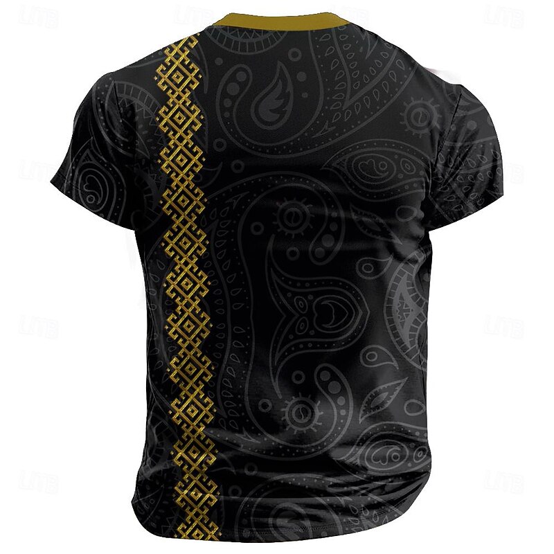 Men's Tribal Bandana Print T shirt Henley Shirt Short Sleeve 3D Print Designer Ethnic Street Casual Daily Summer Spring Black Gray Henley Henley T-Shirt2